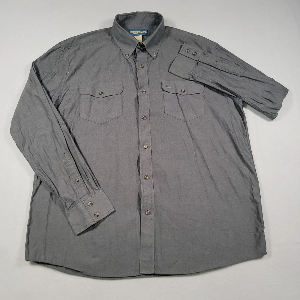 Cody James Western Shirt Mens XL Gray Solid Long Sleeve Cotton Button Down